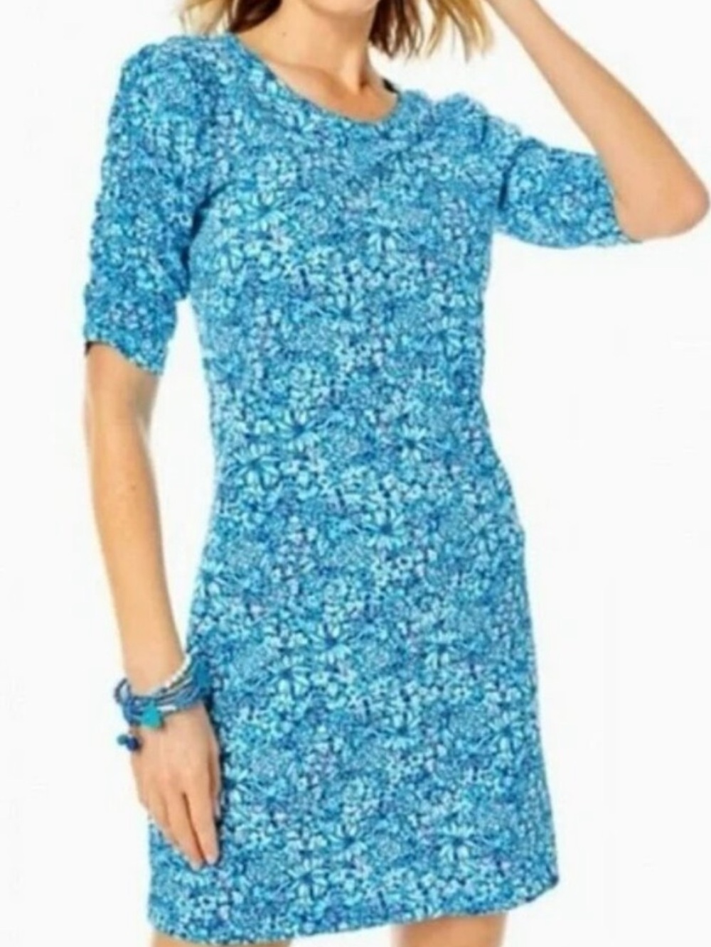 NWOT Lilly Pulitzer Sz M Belden T-Shirt Dress Cumulus Blue Blooming Together
